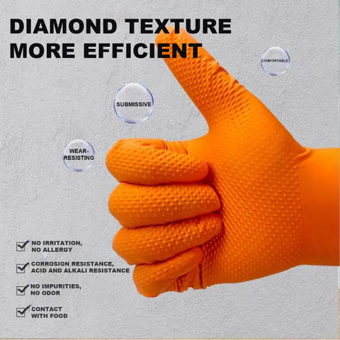 Thicken Orange Synthetic Gloves Anti Slip Industrial Vinyl Nitrile Blend Diamond Texture Gloves